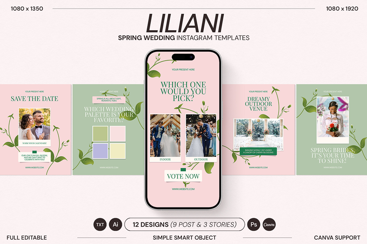 Spring Wedding Instagram Templates, a Social Media Template by Supanium Studio (Photo 1 of 5)