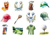Golf Watercolor Cliparts, an Illustration by Designworld (Thumbnail 2 of 5)