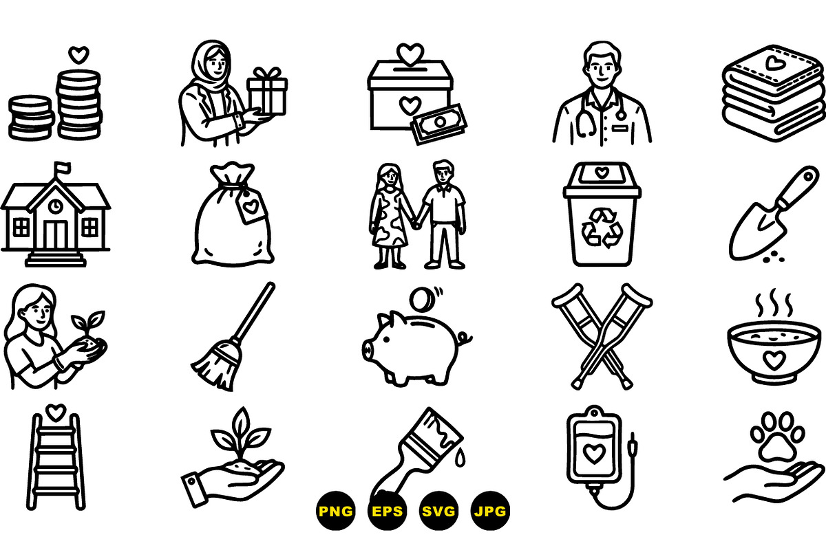 Charity And Care Line Icons Set, an Illustration by designvectx (Photo 2 of 3)