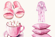 Watercolor Pink Pyjama Party Clipart, a Decorative Illustration by SparkyDesignsUS (Thumbnail 6 of 9)