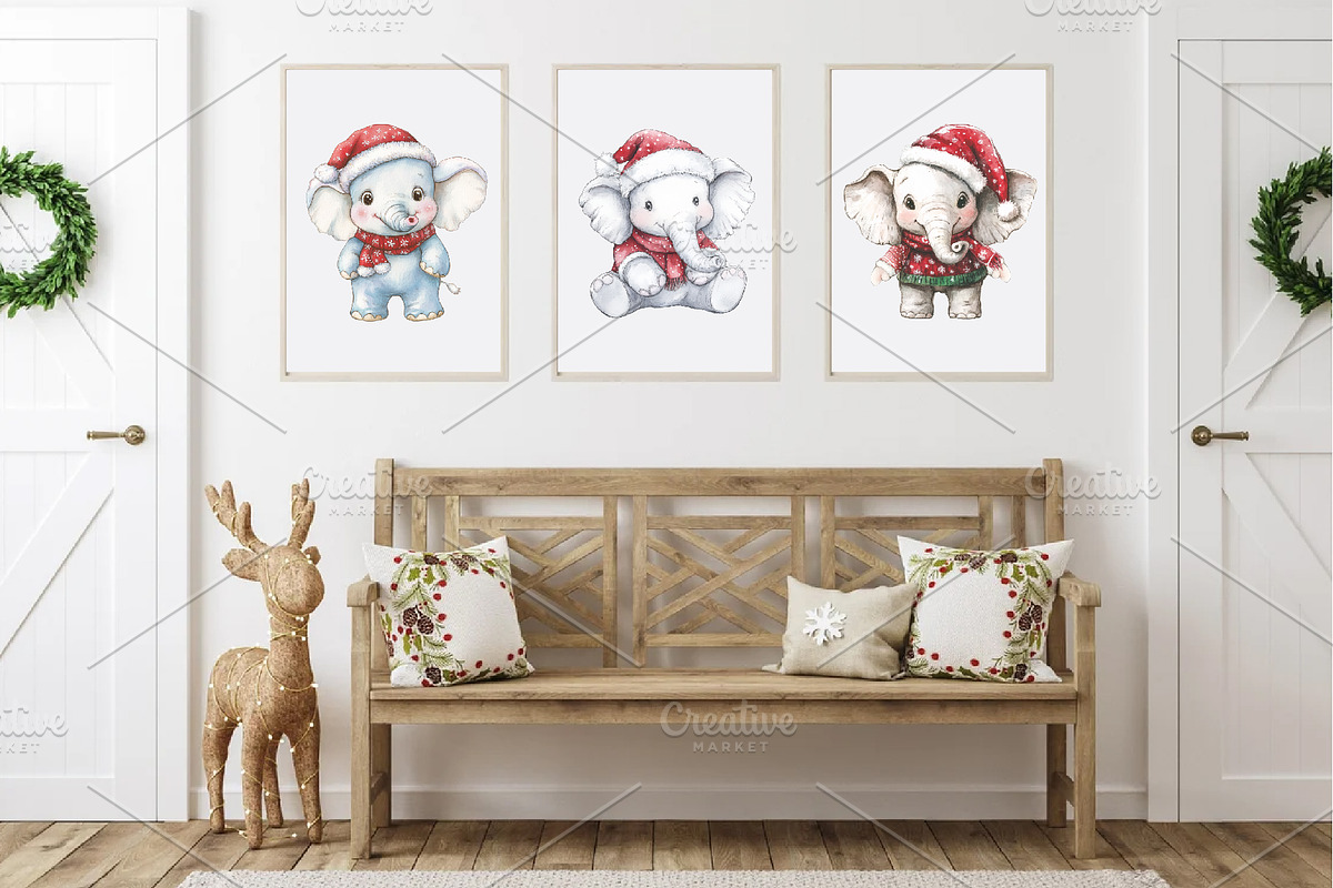 Christmas Elephant. Watercolor PNG., an Animal Illustration by KENO Mascots (Photo 6 of 7)