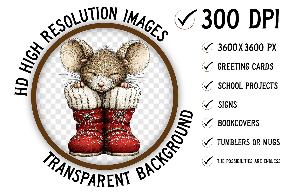 Whimsical Christmas Mouse Clipart, an Illustration by Craft Nest (Photo 2 of 10)
