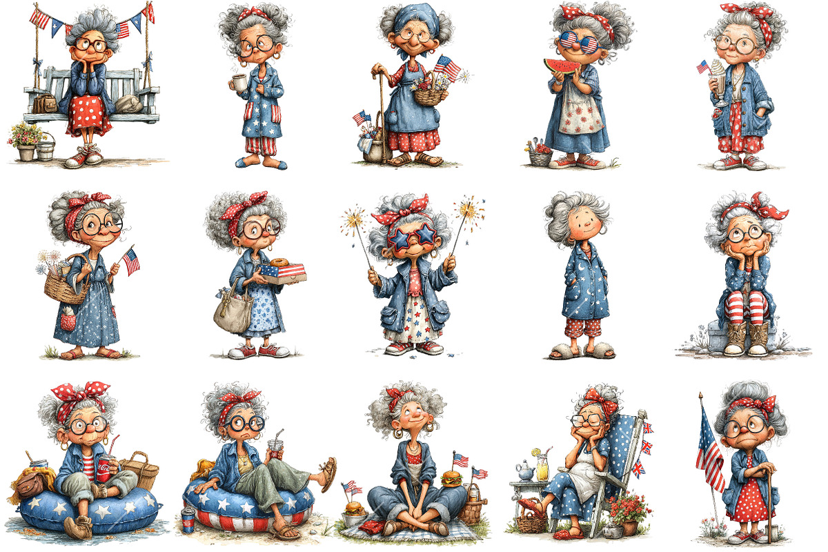 Whimsical 4th of July Old Lady Clipa, an Illustration by OK Design (Photo 3 of 6)