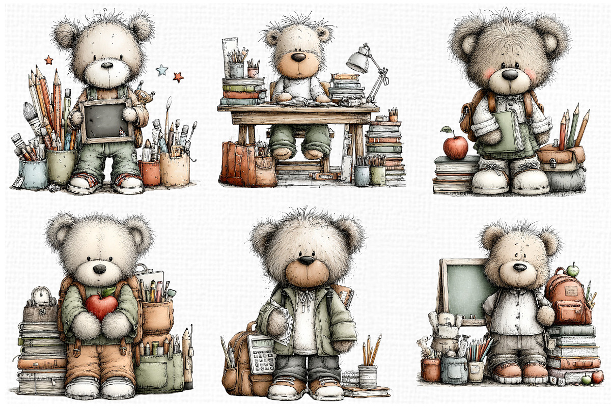 Whimsical Back to School Teddy Bear, an Animal Illustration by Libby Wishes (Photo 3 of 6)