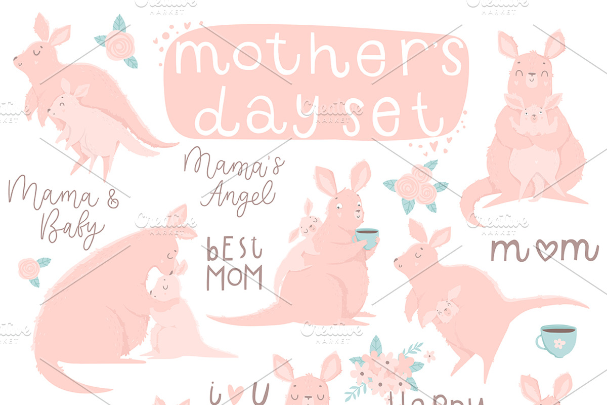 Mother's Day - kangaroo set, an Animal Illustration by Artnis (Photo 1 of 6)