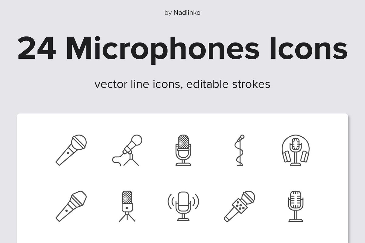 Microphones Line Icons, an Outline Icon by Nadiinko (Photo 1 of 2)