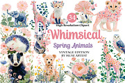 Whimsical Spring Animals Clipart, an Illustration by DreamArtGraphic (Thumbnail 1 of 4)
