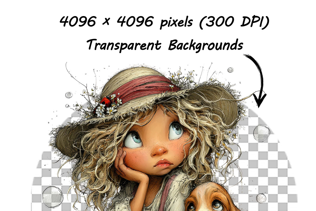 Whimsical Girl and Dog Love Clipart, an Illustration by one-touch (Photo 11 of 18)