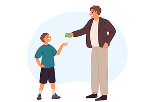 Father gives cash to son for pocket, a Person Illustration by Vectorbuum