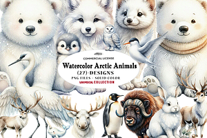 Watercolor Arctic Animals Clipart