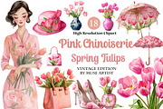 Pink Chinoiserie Spring Tulips Clipa, an Illustration by DreamArtGraphic (Thumbnail 1 of 4)