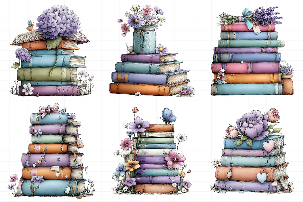 Spring Flower Book Stack Sublimation, an Illustration by Daily.Designs (Photo 7 of 8)