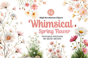 Whimsical Spring Flower Clipart, an Illustration by DreamArtGraphic