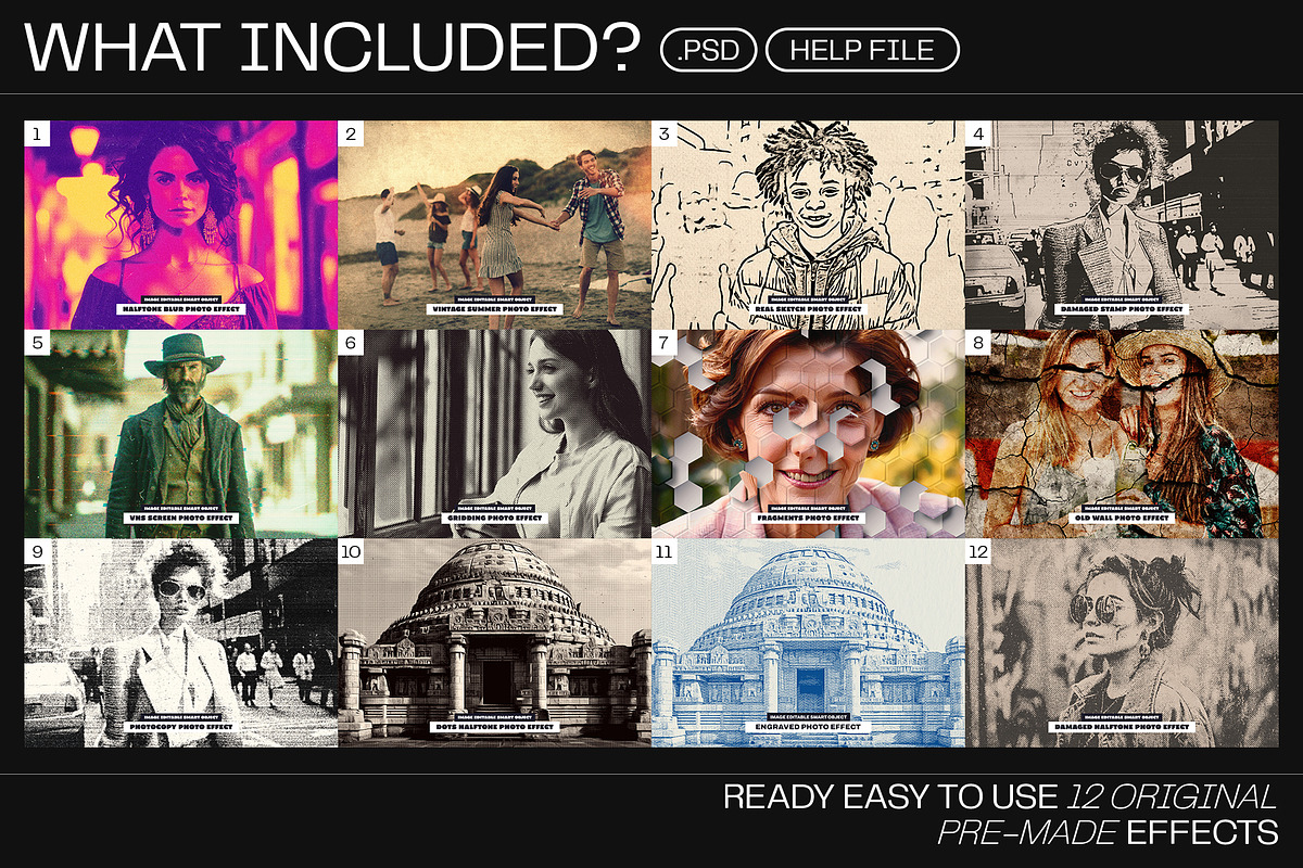 12 Photo Effect Templates, a Layer Style Add-On by iDoodle Studio