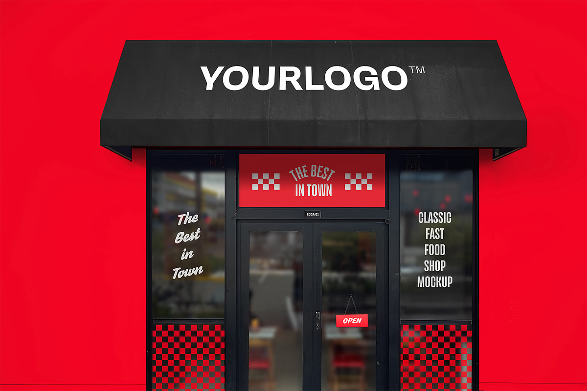 Classic Fast Food Facade Mockup, a Mockup by rodrigofkaminski (Photo 1 of 4)