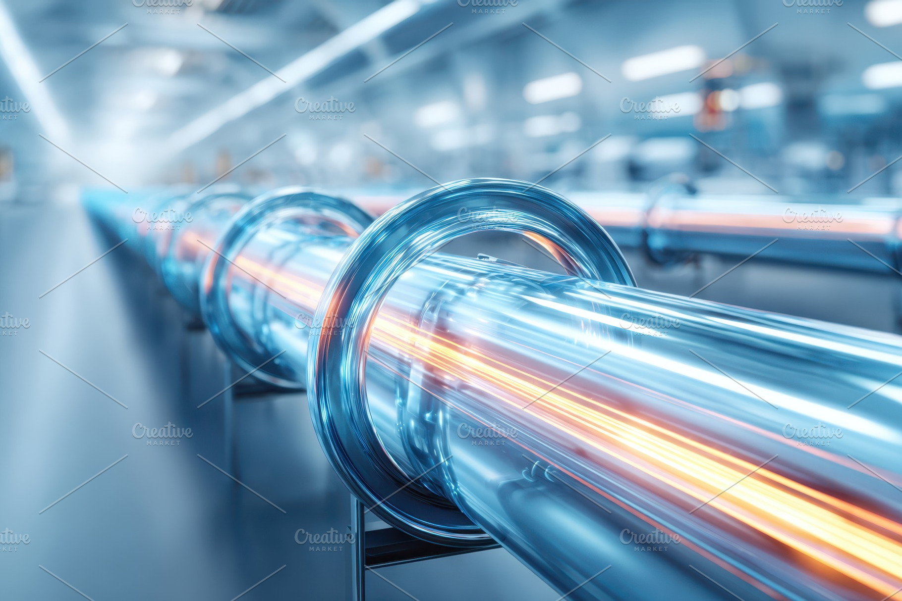 Futuristic glowing pipeline, an Industrial Photo by AlyaAnd