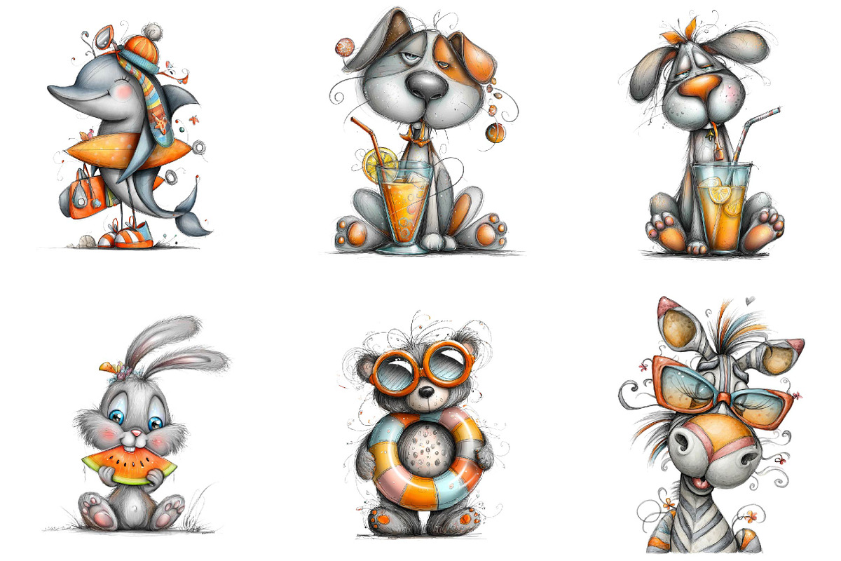 Whimsical Summer Animals Clipart, a Seasonal Illustration by fashionaddict (Photo 3 of 7)
