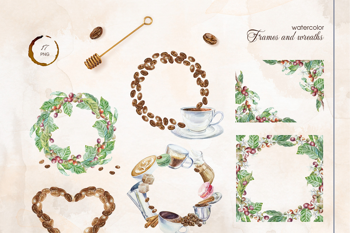 Coffee. Watercolor clip art., a Food Illustration by Farida Bik (Photo 6 of 12)