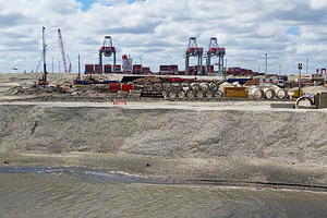 Under construction new part of montevideo industrial port, urugu, an Industrial Photo by DanFLCreativo