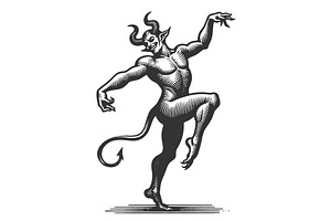 Dancing Devil engraving sketch, an Illustration by AlexArt