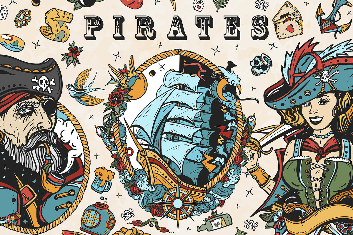 Pirates old school tattoo, a Background Graphic by intueri (Photo 1 of 7)