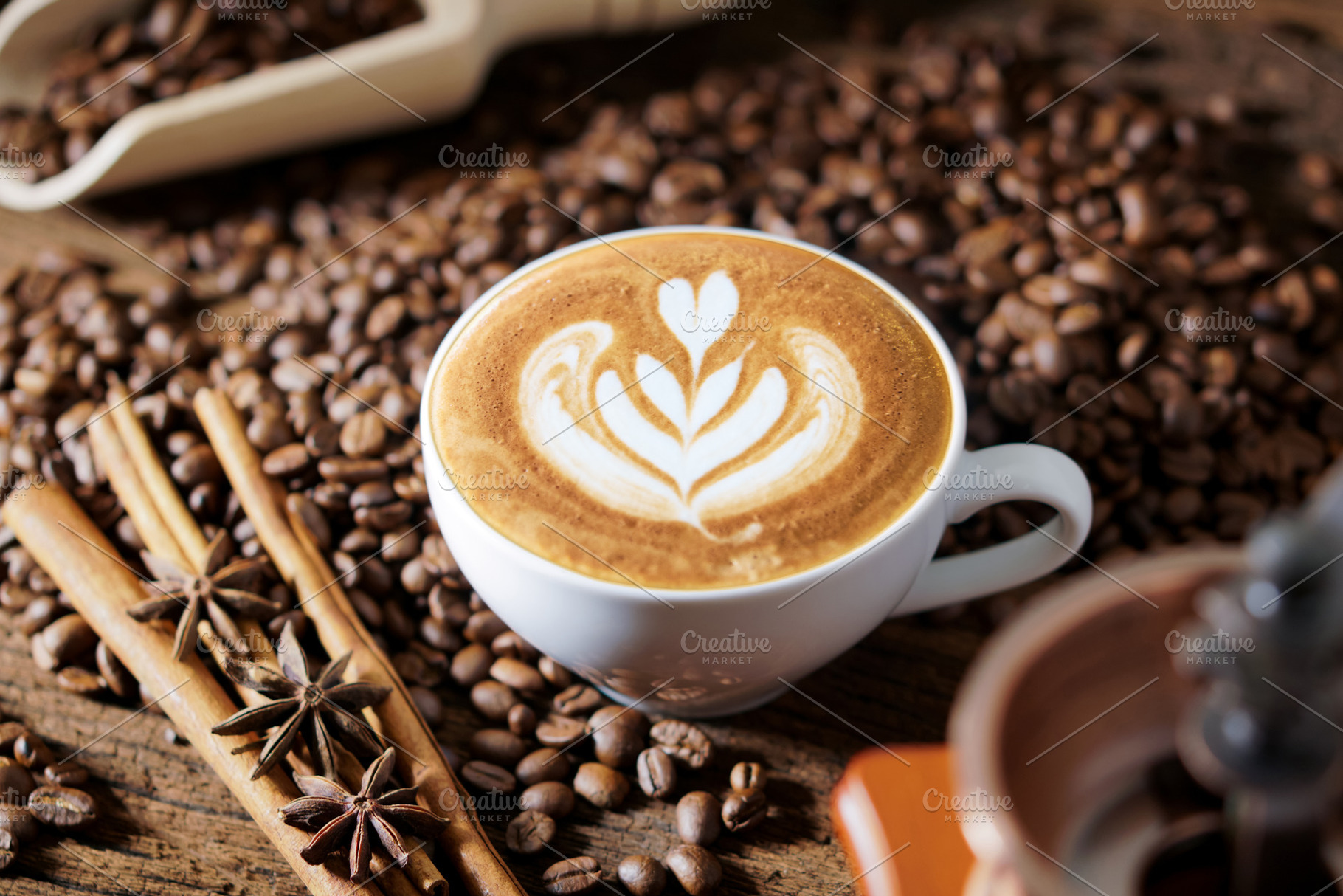 White coffee cup and roasted coffee featuring cup, morning, and hot, a Food & Drink Photo by WindWalker