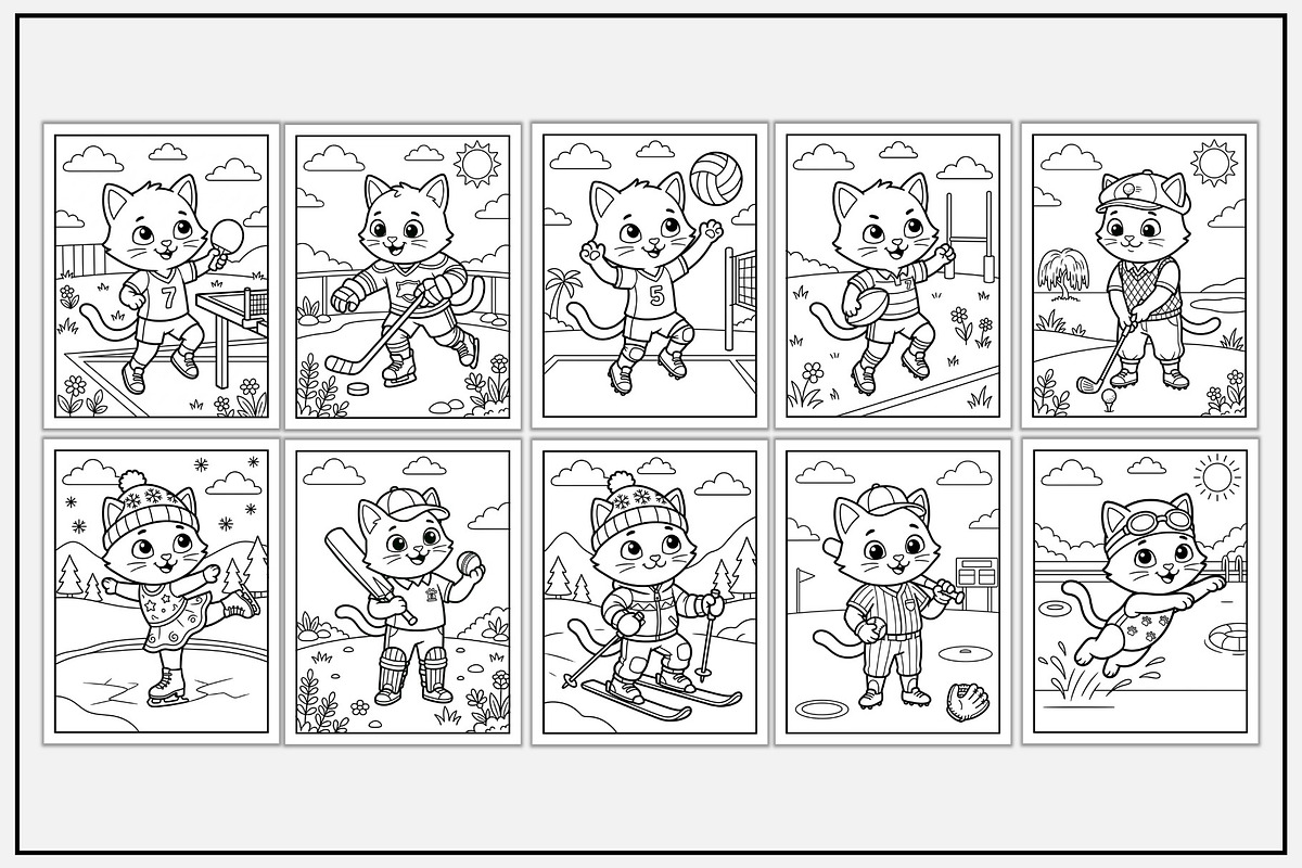 Cat Playing Sports Coloring Pages, an Animal Illustration by Lamia Emad (Photo 2 of 5)