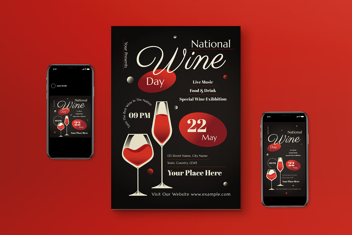 Gradient National Wine Day Flyer Set, a Flyer Template by graphicook (Photo 1 of 3)