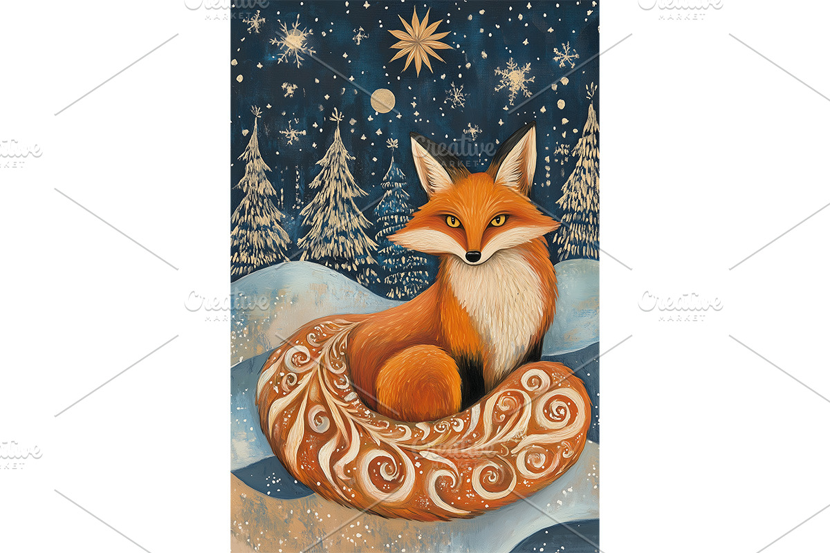 Cozy Winter Fox in Forest Art, an Animal Illustration by Art Paradise Studios