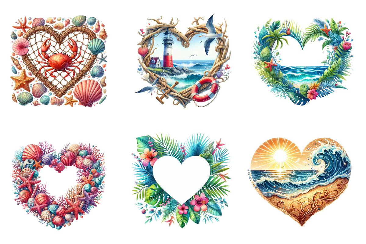 Heart Beach Frame Clipart, an Illustration by Dream Creation (Photo 3 of 6)