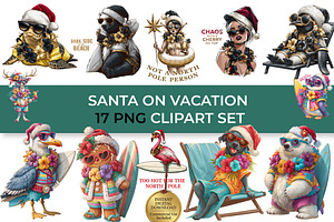 Tropical Christmas Clipart - 17 PNG, a Seasonal Illustration by InkyQueenArt