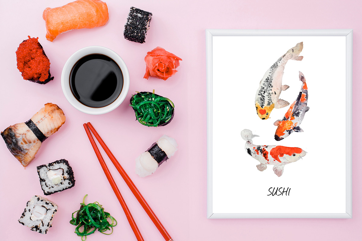 Japanese Koi Carps Fish Watercolor, an Illustration by Bychovsky design (Photo 4 of 4)