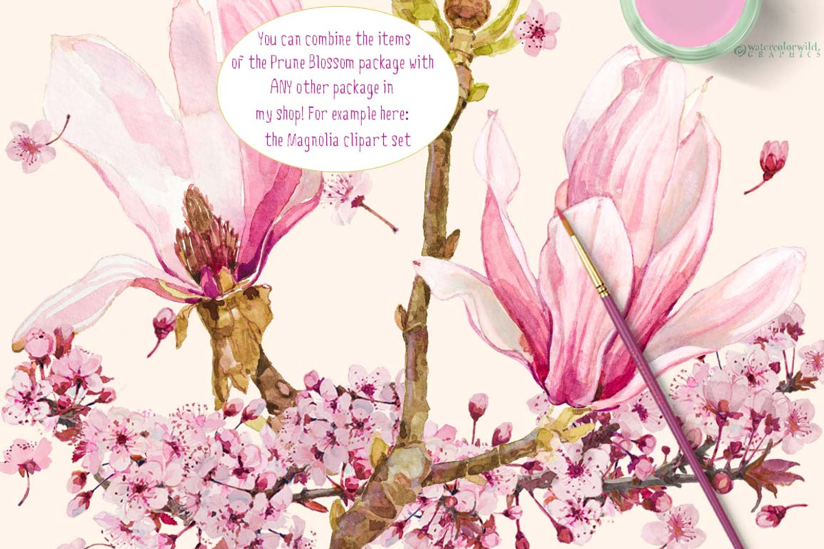 Prune Blossom - Wedding Clipart set, an Illustration by watercolorwild.graphics (Photo 5 of 6)