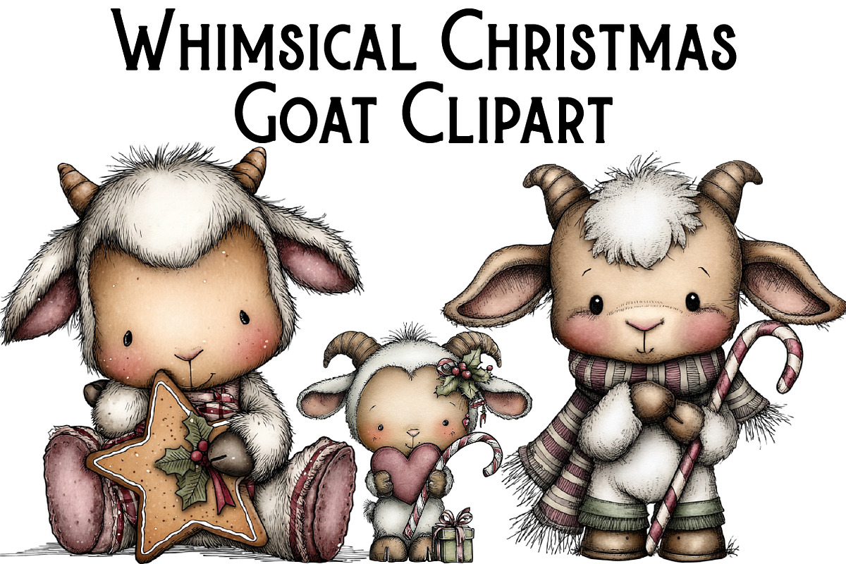 Whimsical Christmas Goat Clipart, an Illustration by Pixels.Craft (Photo 1 of 6)