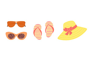 Straw sun hat, flip flops, an Object Illustration by sceptical cactus