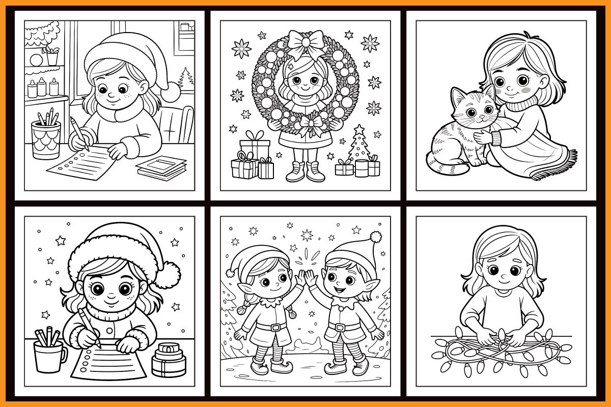 Cozy Christmas Girl Coloring Book, a Seasonal Illustration by protabsorkar11 (Photo 2 of 4)