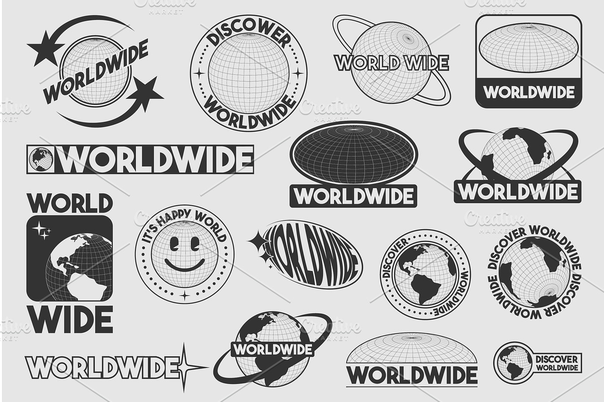 Y2k globe stickers with worldwide, an Object Illustration by art PVP - market