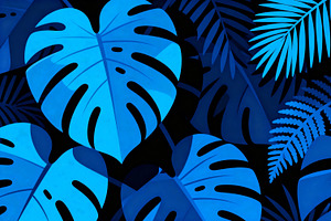 Electric Blue Tropical Leaves, a Decorative Illustration by Virgo Studio