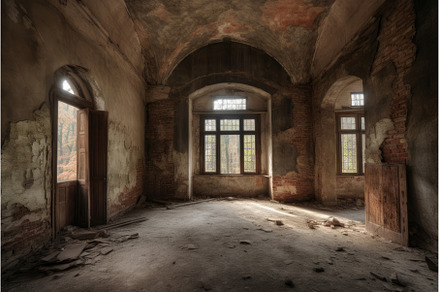 Abandoned ancient building interior, an Architecture Photo by Ylivdesign