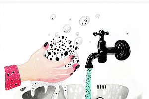 Hands washing under a running faucet, a Person Illustration by Sybillla