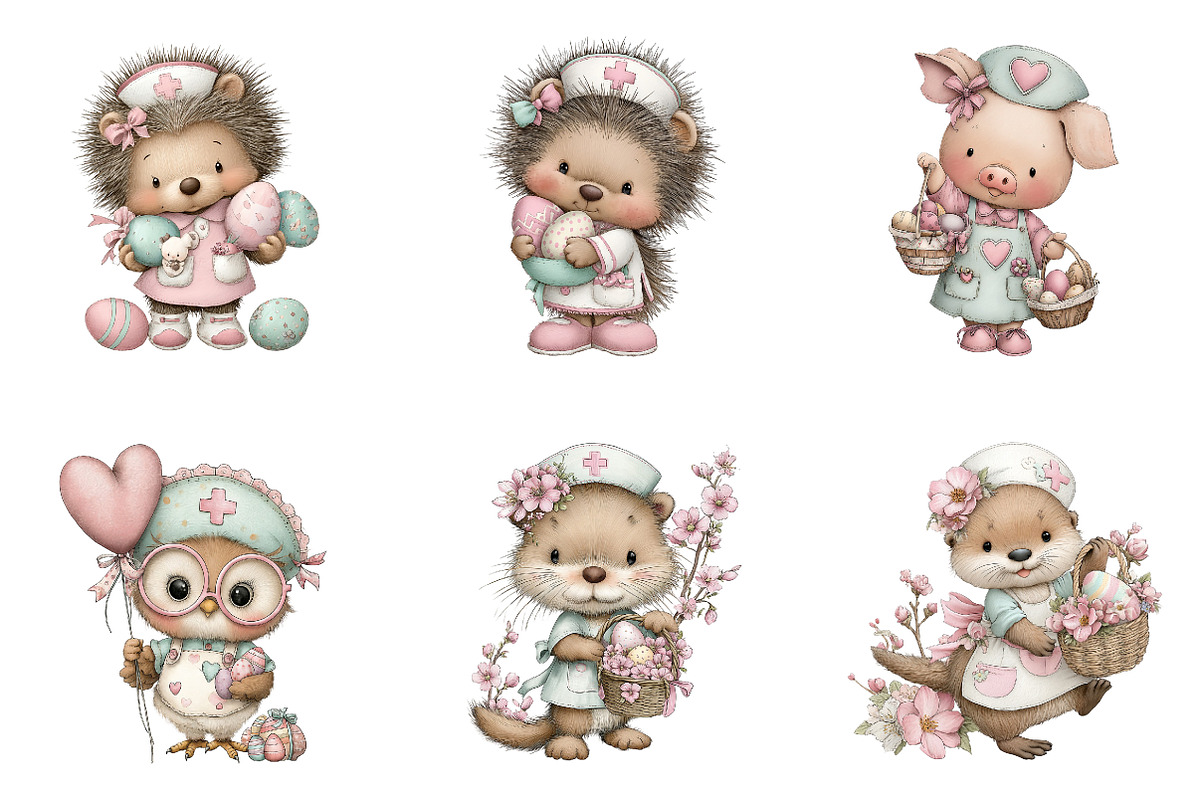 Whimsical Easter Nurse Animals Clipa, an Illustration by CreationArt (Photo 7 of 7)