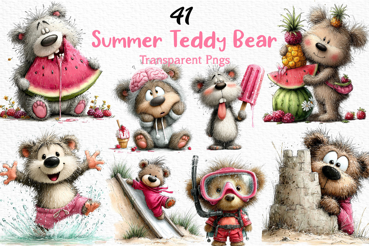 Funny Summer Teddy Bear Clipart, an Illustration by Craft Nest (Photo 1 of 12)
