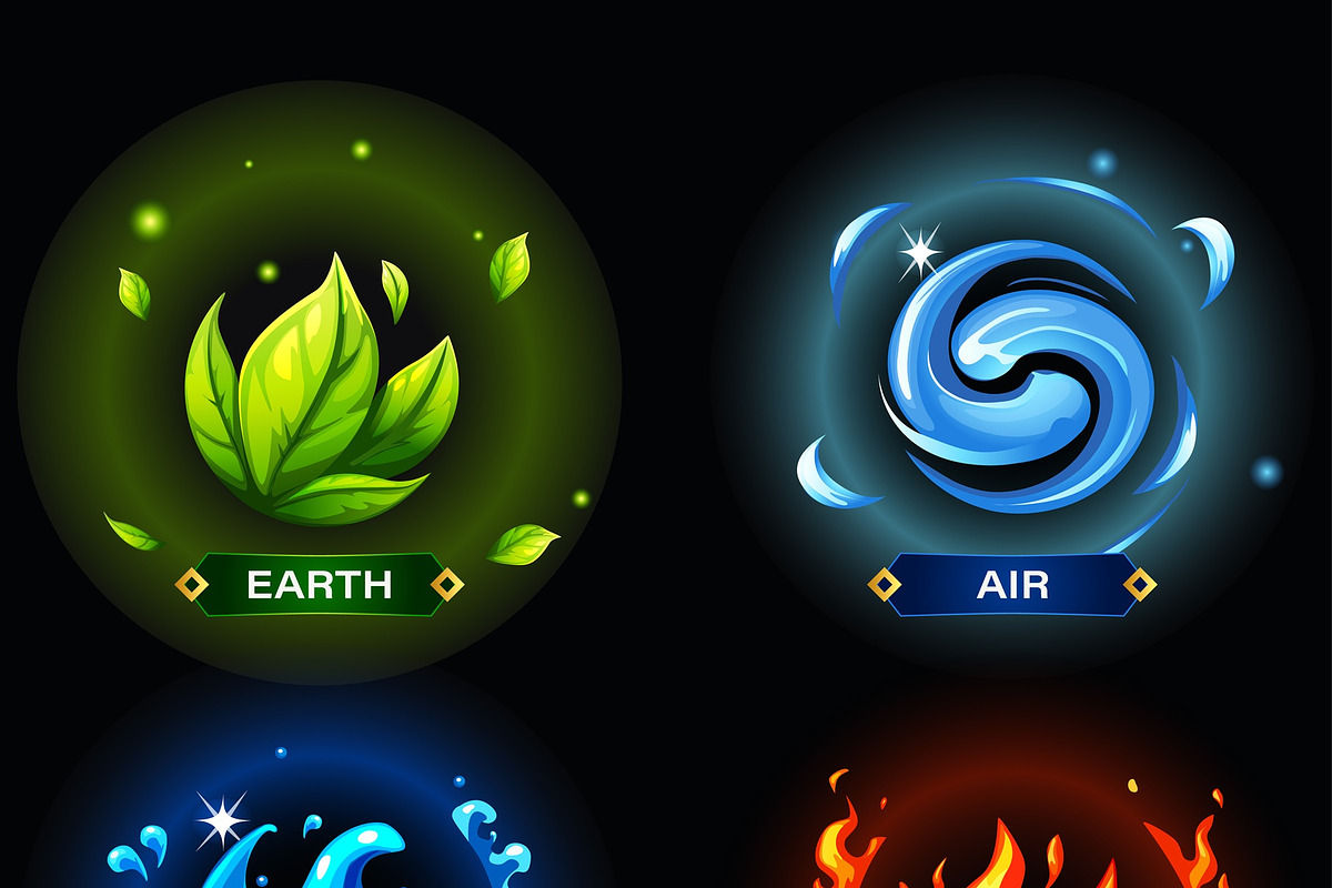 Game Badges: Earth, Air, Water, Fire, a Solid Icon by BabySofja (Photo 3 of 3)