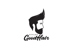 Side View Cool Man With Beard Logo