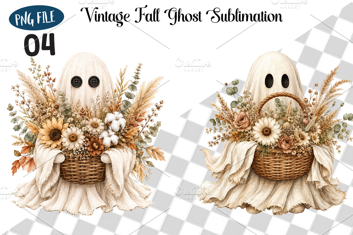 Vintage Fall Ghost Sublimation, a Seasonal Illustration by CreationArt (Photo 1 of 3)
