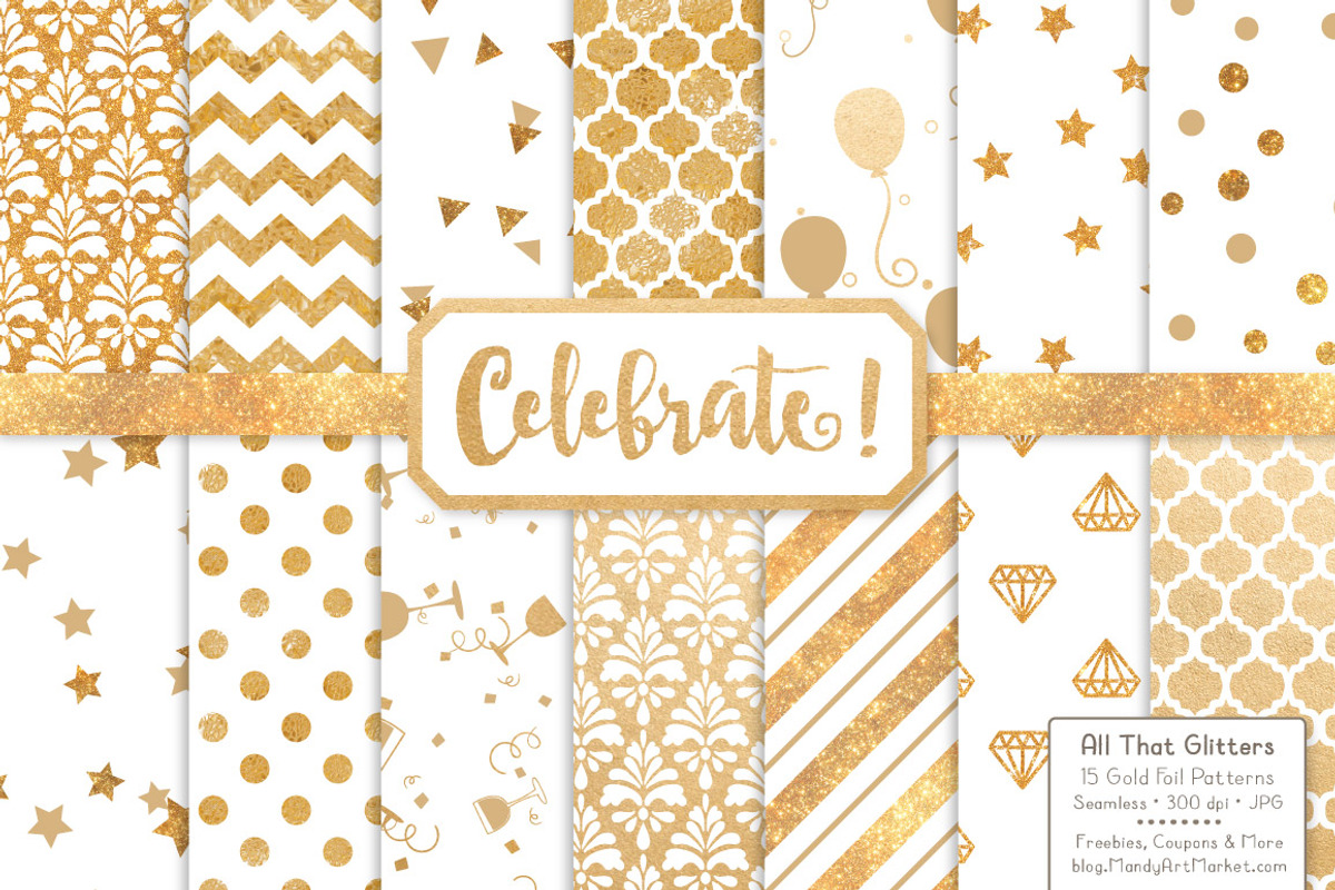 Gold Foil Digital Papers in White, a Pattern Graphic by Amanda Ilkov (Photo 1 of 4)
