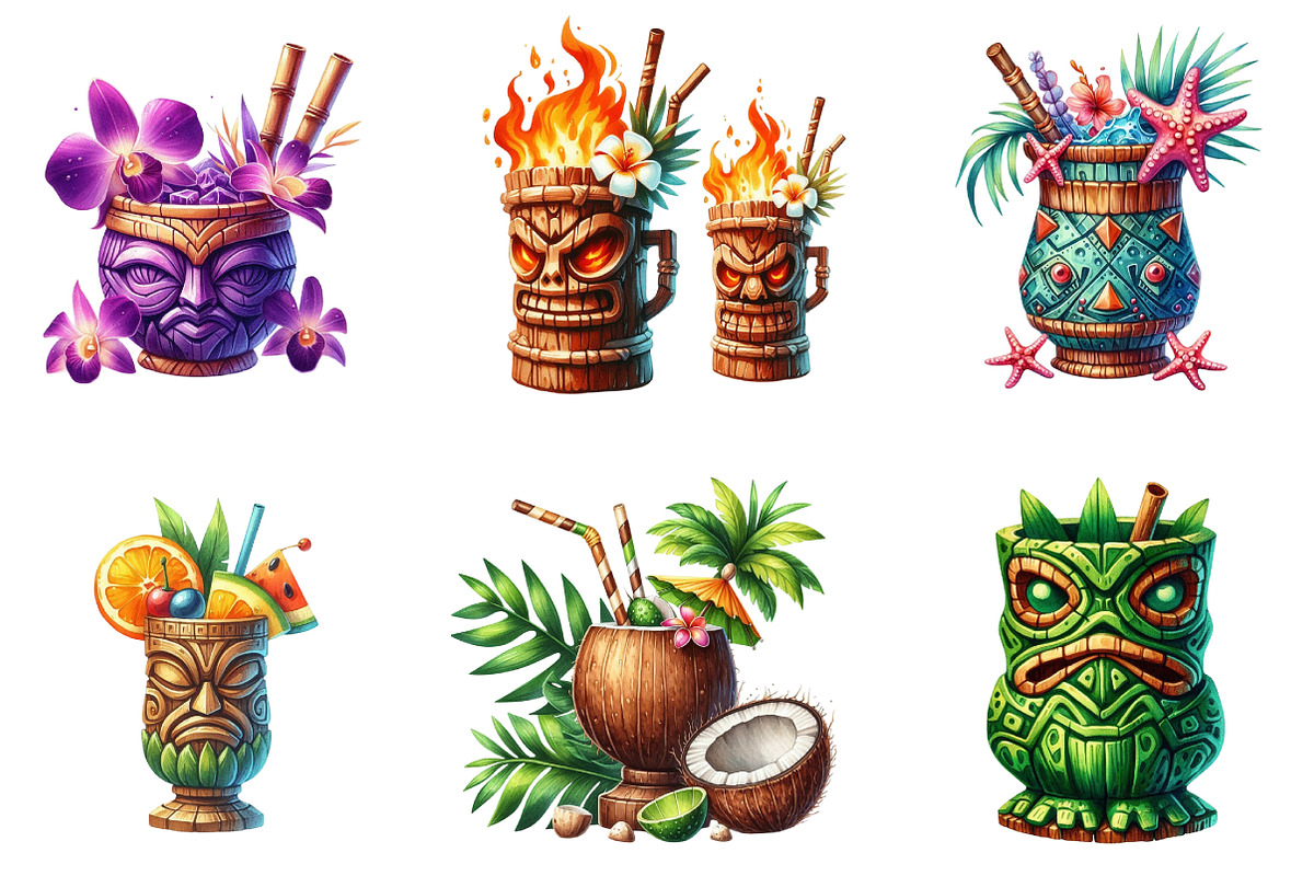 Tiki Cups Clipart, an Illustration by DreamArtGraphic (Photo 4 of 5)