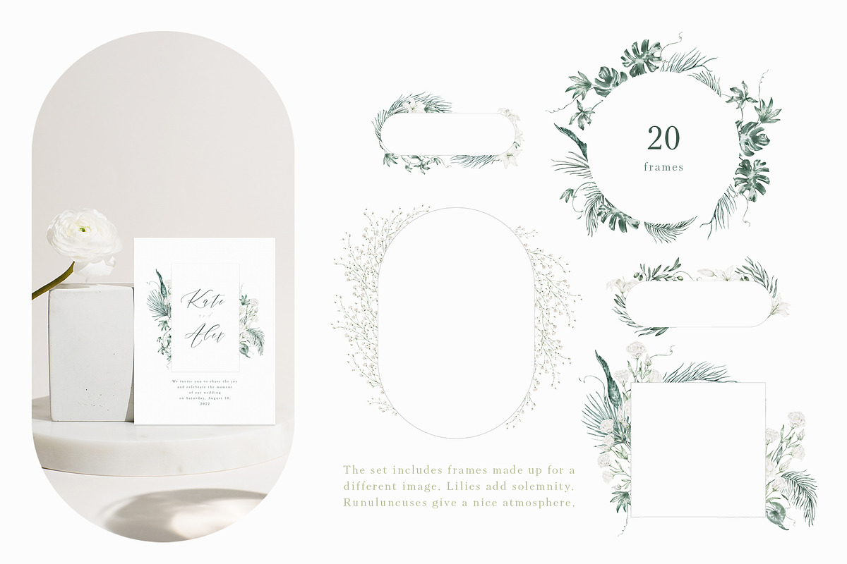 White flowers and tropical leaves, an Illustration by astelenadesign (Photo 6 of 14)
