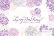 Lavender Dahlia Flowers Clipart, an Illustration by Amanda Ilkov (Thumbnail 1 of 4)