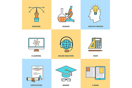 Modern education line icons set